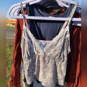 Marilyn Monroe Gray Floral Lace Trim Cami Top